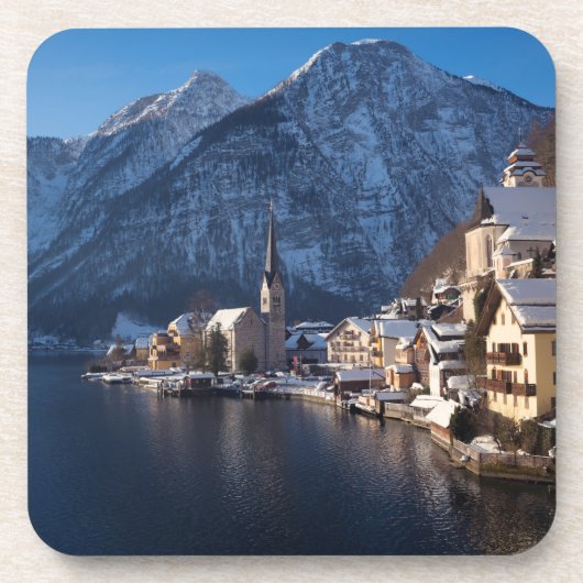 Hallstatt stad in de winter in de sneeuw bier onderzetter (Voorkant)
