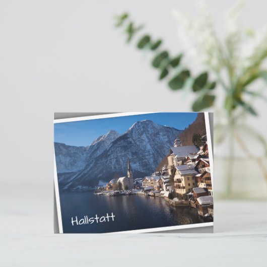 Hallstatt stad in de winter in de sneeuw briefkaart (Staand voorkant)