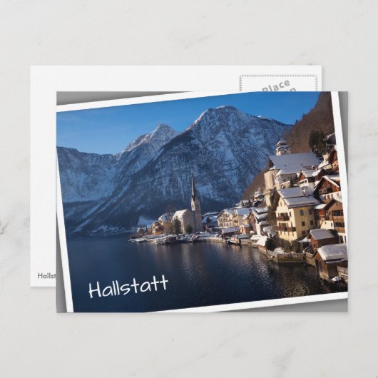 Hallstatt stad in de winter in de sneeuw briefkaart (Voorkant / Achterkant)