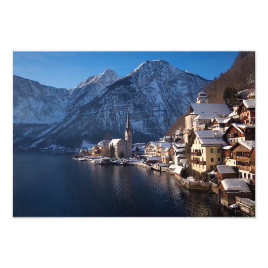 Hallstatt stad in de winter in de sneeuw foto afdruk (Voorkant)