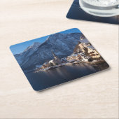 Hallstatt stad in de winter in de sneeuw kartonnen onderzetters (Schuin)