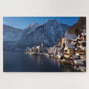 Hallstatt stad in de winter in de sneeuw legpuzzel