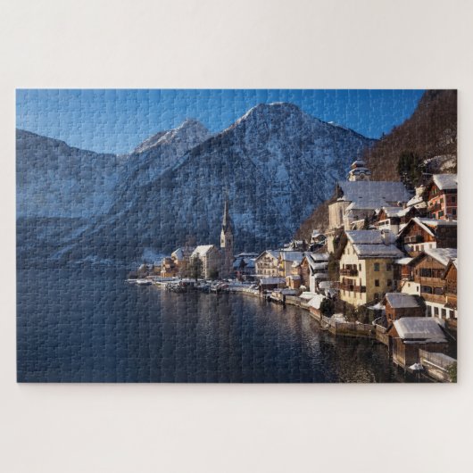 Hallstatt stad in de winter in de sneeuw legpuzzel (Horizontaal)