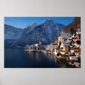 Hallstatt stad in de winter in de sneeuw poster (Voorkant)