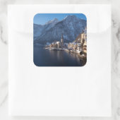 Hallstatt stad in de winter in de sneeuw vierkante sticker (Tas)