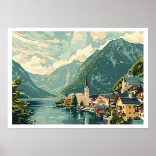 Hallstatt, Vintage Oostenrijk Poster