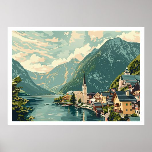 Hallstatt, Vintage Oostenrijk Poster (Voorkant)