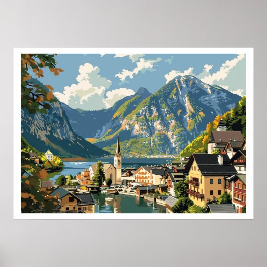 Hallstatt, Vintage Oostenrijk Poster (Voorkant)