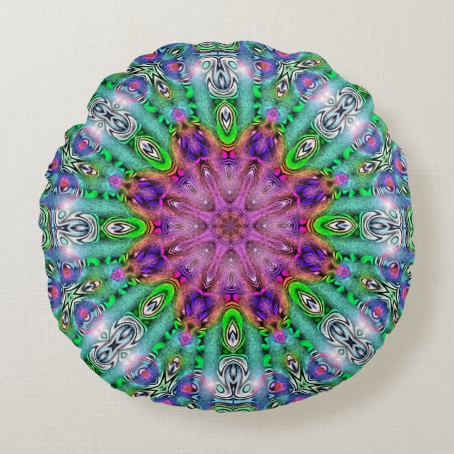 Hallucinogeen Solstice Mandala Round Pillow Rond Kussen (Voorkant)