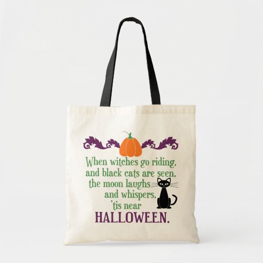 Hallween Gezegde met Black Cat en Pumpkin Tote Bag (Voorkant)