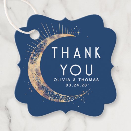 Halo Moon Celestial Mystiek Blauw Dank u Bedankjes Labels (Voorkant)