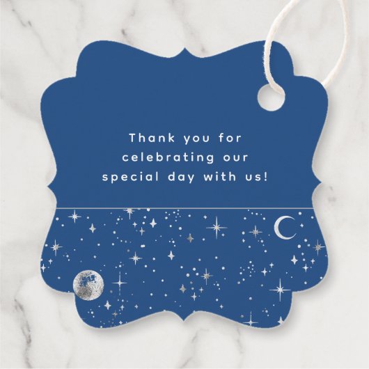 Halo Moon Celestial Mystiek Blauw Dank u Bedankjes Labels (Achterkant)