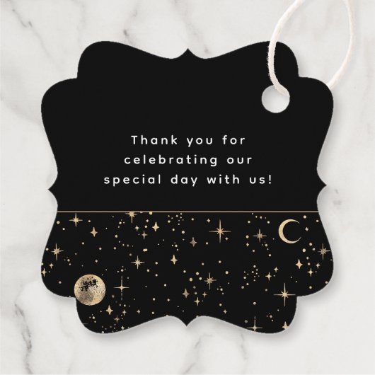 Halo Moon Celestial Mystiek Zwart Dank u Bedankjes Labels (Achterkant)