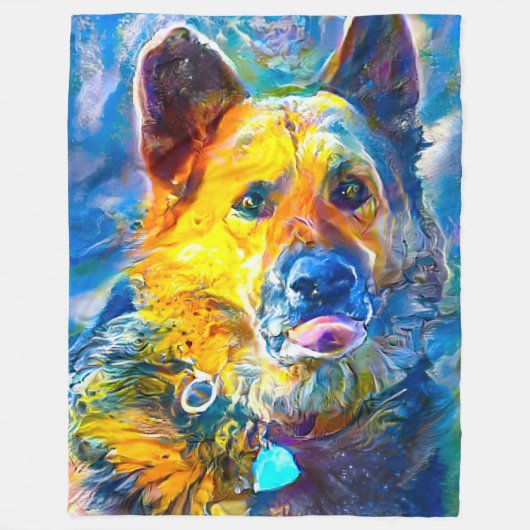 Halo: Portret van een Duitse herder Fleece Deken (Voorkant)