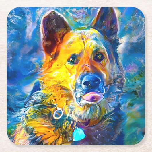 Halo: Portret van een Duitse herder Kartonnen Onderzetters (Voorkant)