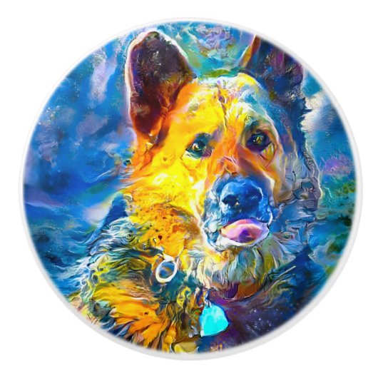 Halo: Portret van een Duitse herder Keramische Knop (Voorkant)