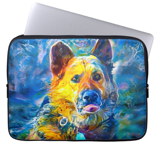 Halo: Portret van een Duitse herder Laptop Sleeve (Voorkant)