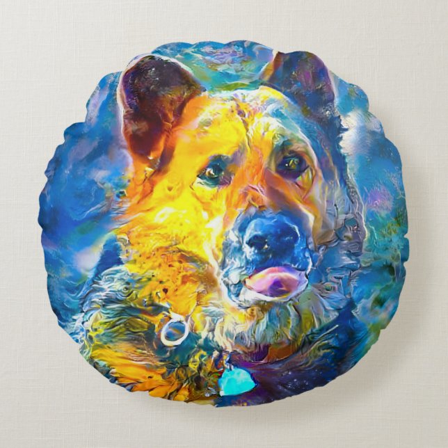 Halo: Portret van een Duitse herder Rond Kussen (Voorkant)