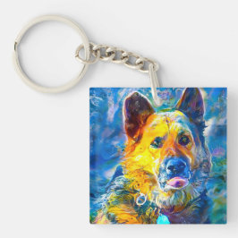 Halo: Portret van een Duitse herder Sleutelhanger