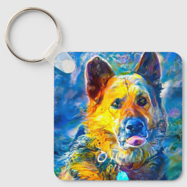 Halo: Portret van een Duitse herder Sleutelhanger