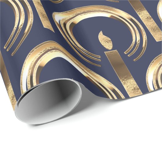 Halo rond Candle Flame Pattern Blue en Gold Cadeaupapier (Rol Hoek)