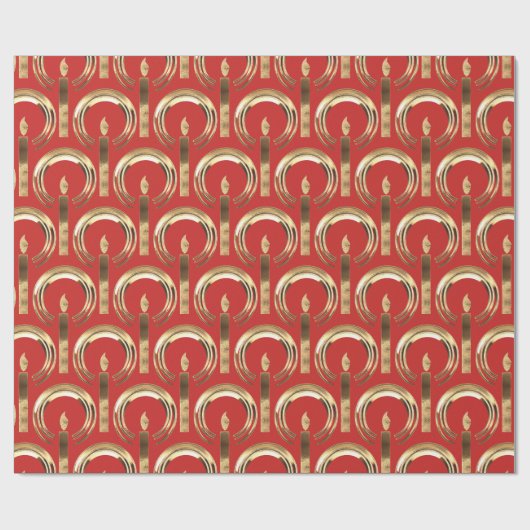 Halo rond Candle Flame Pattern Red en Gold Cadeaupapier (Vlak)