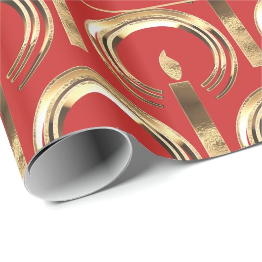 Halo rond Candle Flame Pattern Red en Gold Cadeaupapier (Rol Hoek)