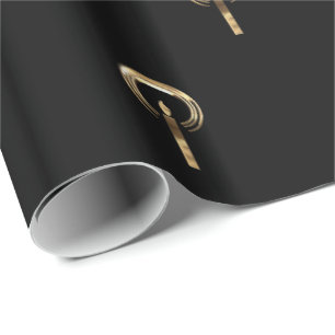 Halo rondom Candle Flame Pattern Black en Gold Cadeaupapier