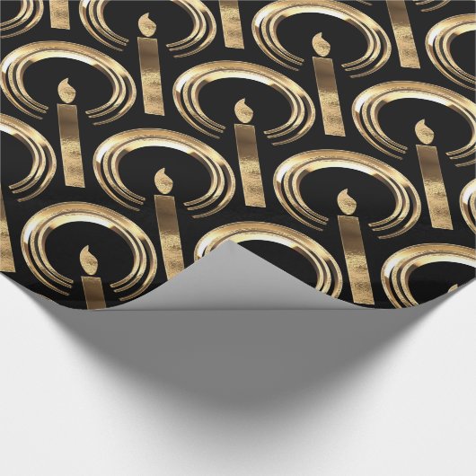 Halo rondom Candle Flame Pattern Black en Gold Cadeaupapier (Hoek)