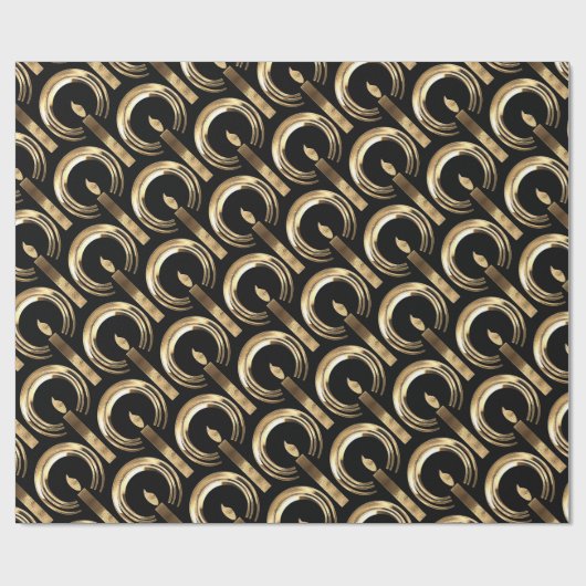 Halo rondom Candle Flame Pattern Black en Gold Cadeaupapier (Vlak)
