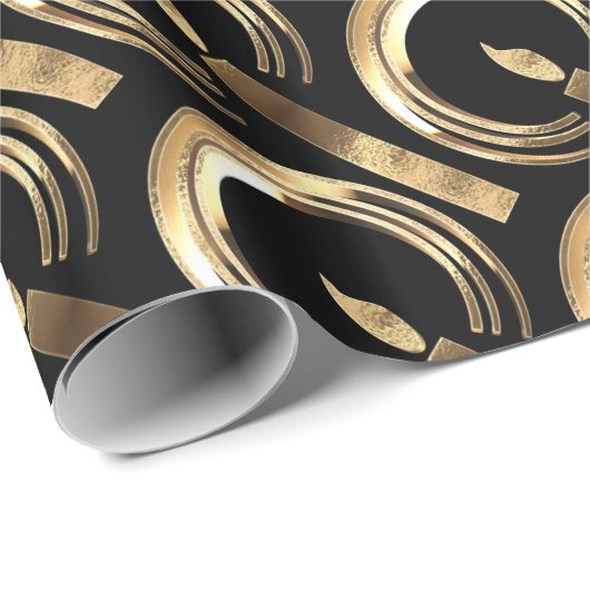 Halo rondom Candle Flame Pattern Black en Gold Cadeaupapier (Rol Hoek)