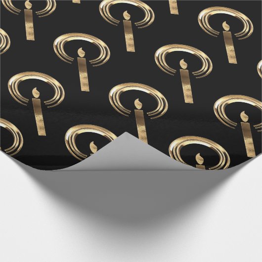Halo rondom Candle Flame Pattern Black en Gold Cadeaupapier (Hoek)