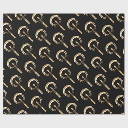 Halo rondom Candle Flame Pattern Black en Gold Cadeaupapier (Vlak)