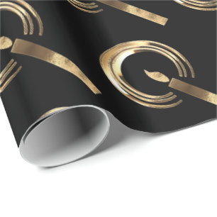 Halo rondom Candle Flame Pattern Black en Gold Cadeaupapier