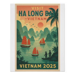 Halong Bay, Vietnam Retro Reizen 2025 Perfect Poster
