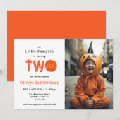 Haloween Pompoen met foto Kinder 2e Verjaardag Kaart (Voorkant / Achterkant)