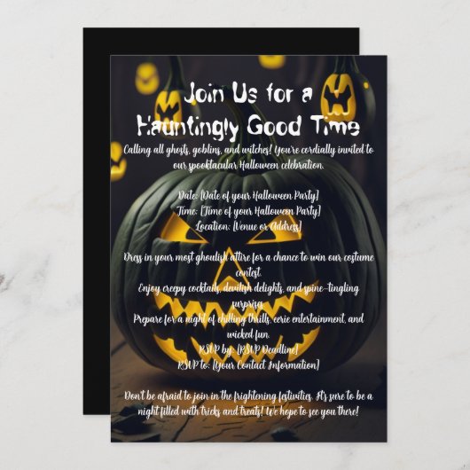 Haloween Pompoenen Uitnodiging (Voorkant / Achterkant)