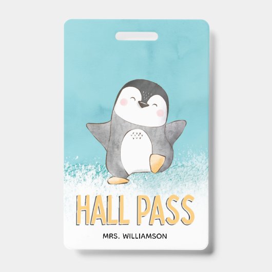 Halpas Mooie Pinguïn Klaslokaal Leraar Badge (Voorzijde)