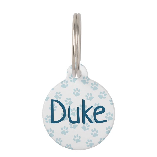 Halsband met eigen naam en ID-nummer Blauwe Pootaf Huisdierpenning (Voorkant)
