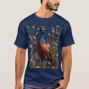 Halsbandfazant omringd door Amerikaanse Pasque T-shirt