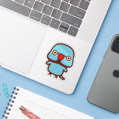 Halsbandparkiet / Blauwe mannetje Sticker (Laptop met iPhone)