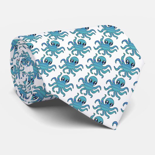 Halsdoek (wit) - Blauwe Groene Octopus Stropdas (Opgerold)