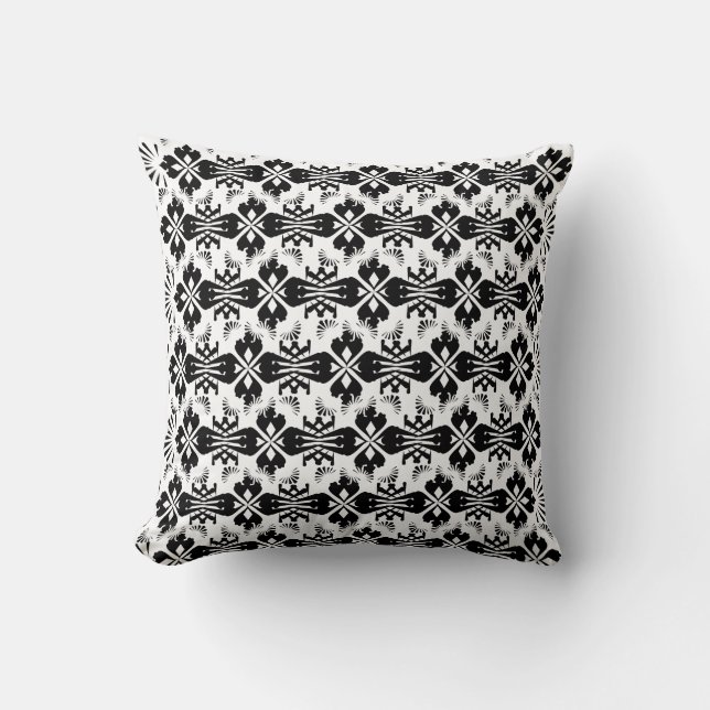 Hälsingemönster - Pillow - Schablon Ornament Black Kussen (Voorkant)