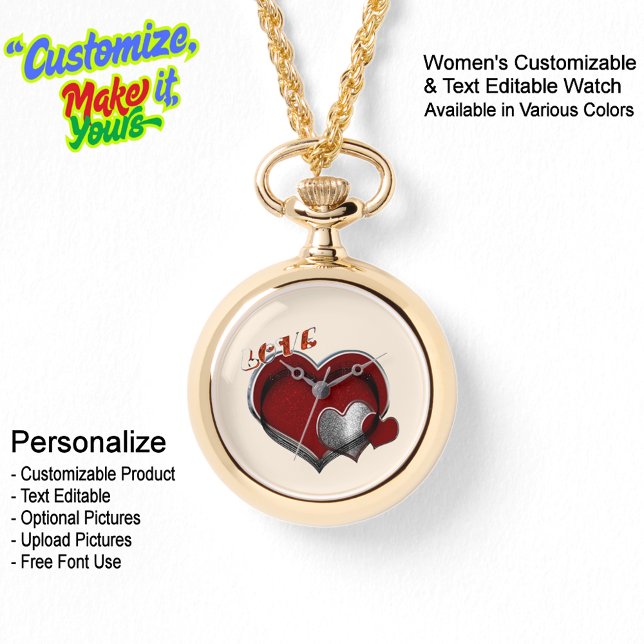 Halsketting horloge met hartvormige wijzerplaat va (Women's Heart Magic Gold Necklace Watch Featuring a Beige Face.)