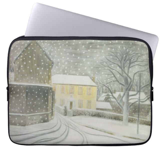 Halstead Road in Snow (door Eric Ravilious) Laptop Sleeve (Voorkant)