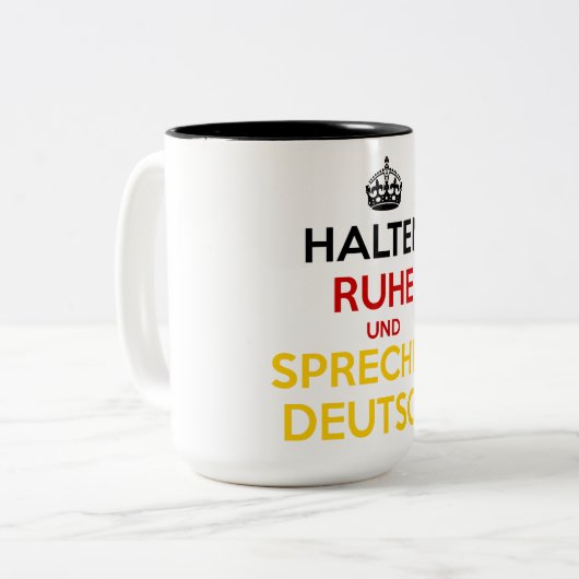 Halten Ruhe und Sprechen Deutsch Tweekleurige Koffiemok (Voorkant links)