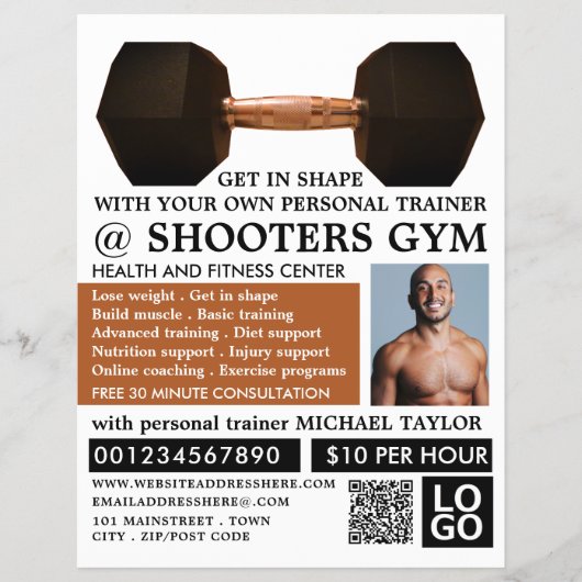 Haltergewicht, Personal trainer, Gym-reclame Flyer (Voorkant)