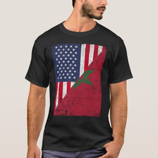 Halve Amerikaanse vlag Halve Marokkaanse vlag Maro T-shirt (Voorkant)