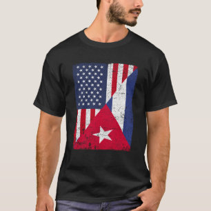 Halve Amerikaanse vlag op half Cuba Vlag Amerikaan T-shirt