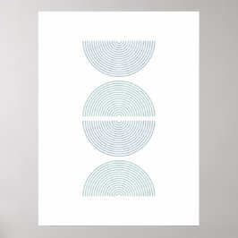 Halve blauwe en groene kleurencirkels Minimale art Poster